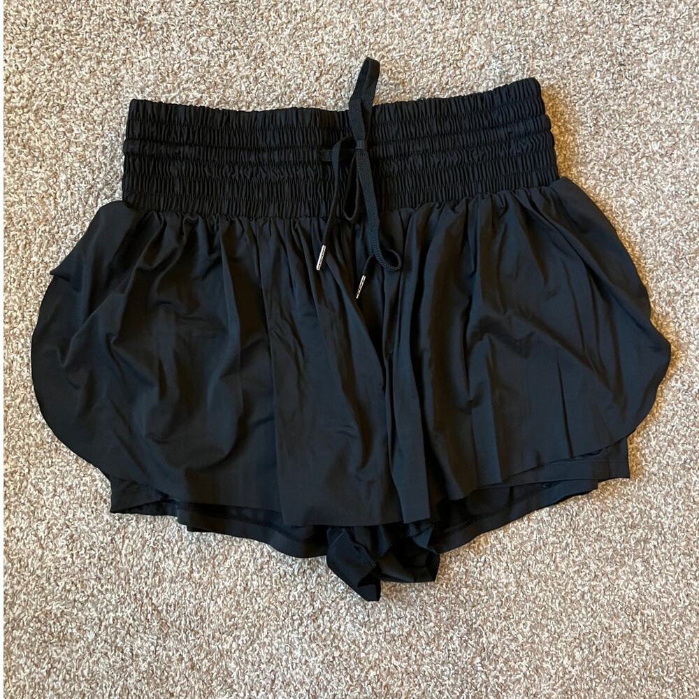 Black Flowy Athletic Shorts 2XL Smocked Waist Activewear Lounge Shorts